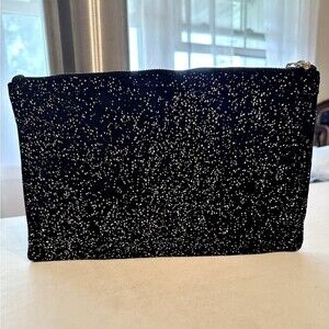 NWOT Lauren Merkin Zippered Black Clutch w/Gold Glitter
